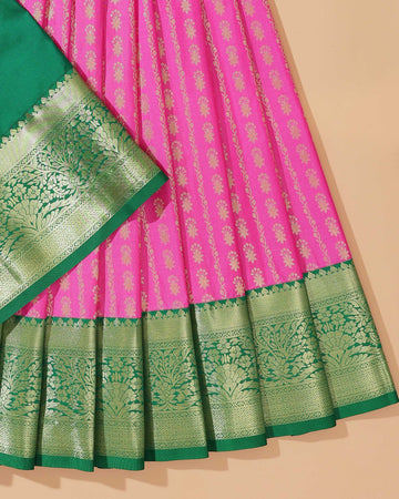 Kanchipuram Pattu Pavadai Material with Zari Brocade Work - Pink