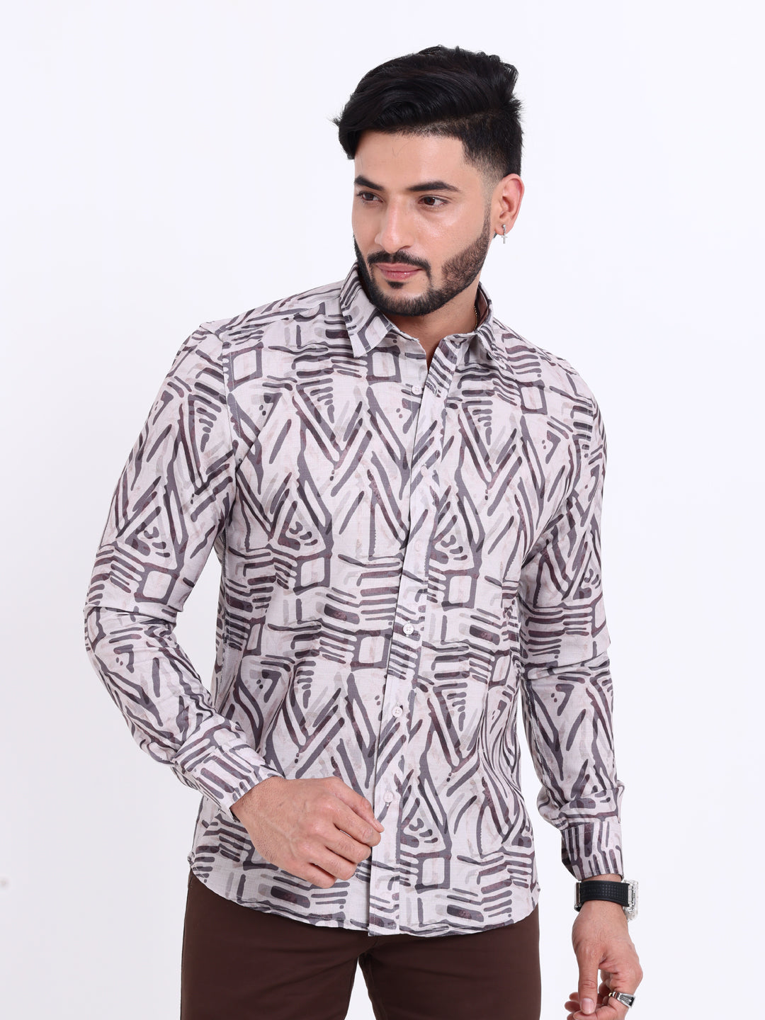 Nativebull Men's Printed Slim Fit Casual Shirt with Geometric Pattern - Multi