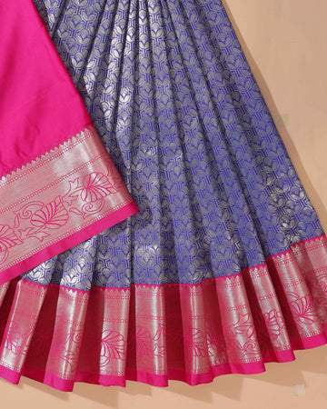 Kanchipuram Pattu Pavadai Material with Zari Motifs - Blue