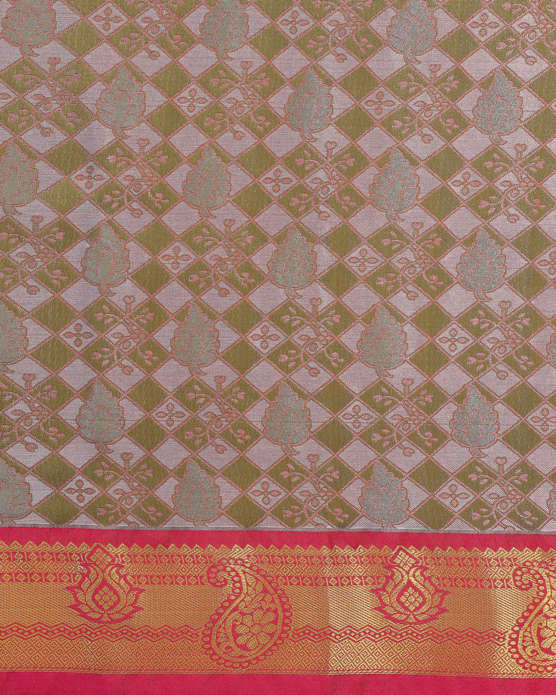 Kanchipuram Pattu Pavadai Material with Zari Border Work - Multi