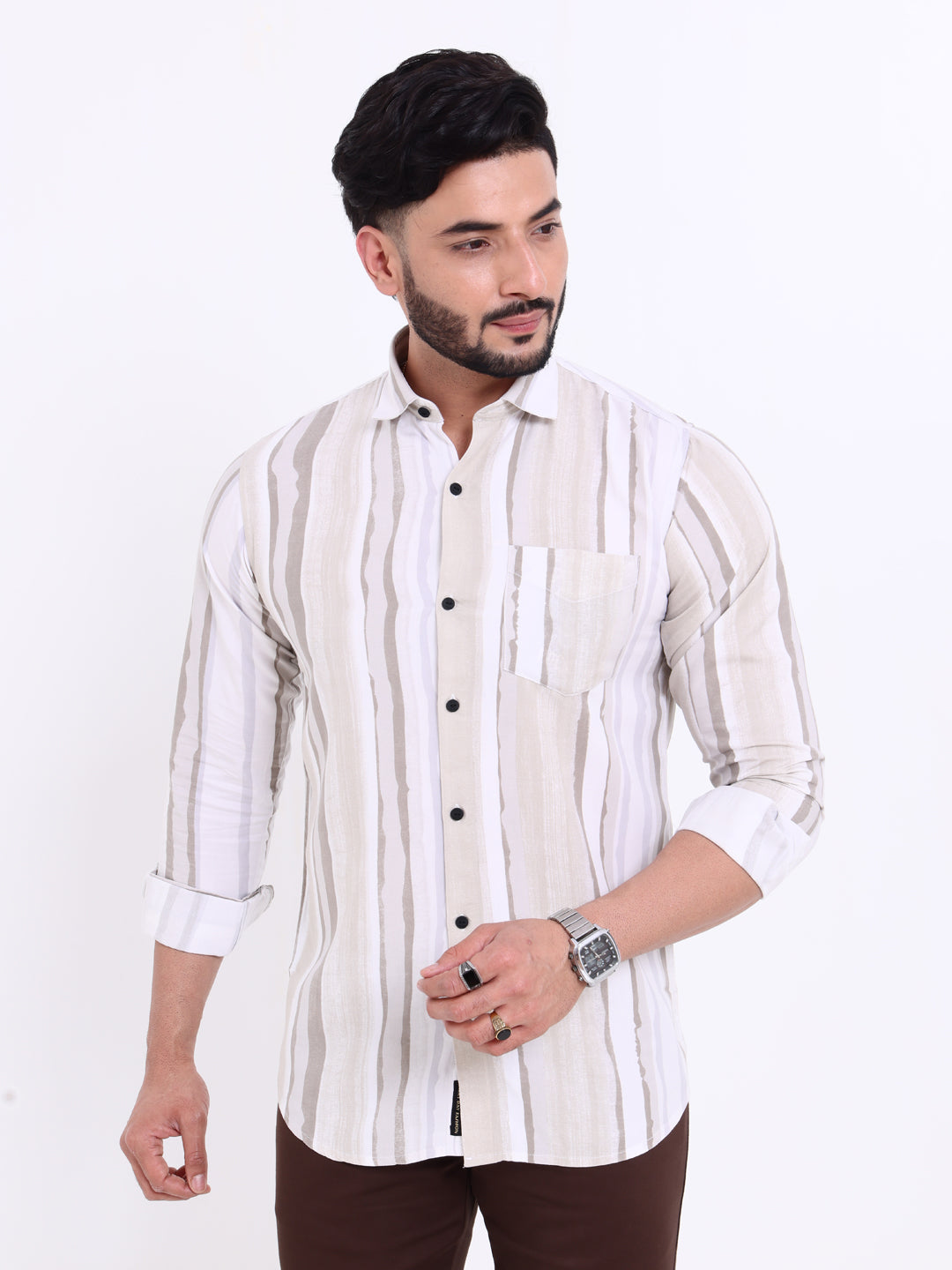 Rocx Men's Striped Full Sleeve Casual Shirt with Spread Collar - Multi