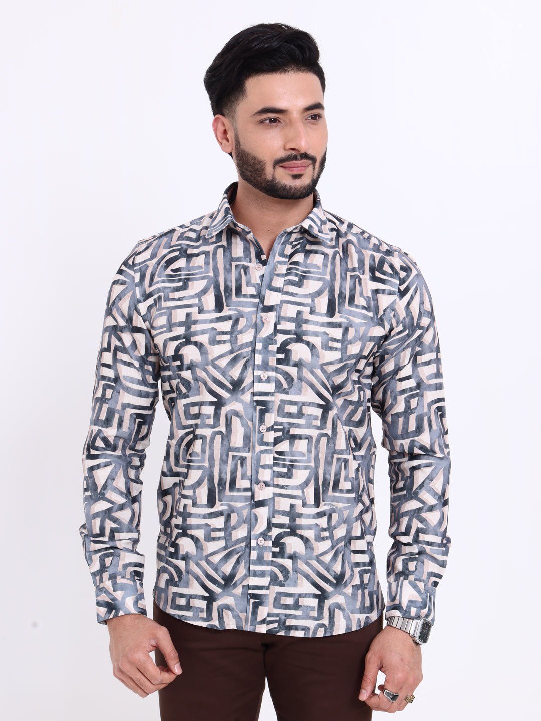 Nativebull Men's Abstract Printed Casual Shirt with Full Sleeves and Spread Collar - Multi