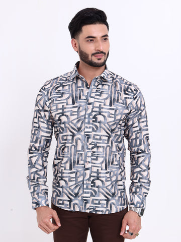 Nativebull Men's Abstract Printed Casual Shirt with Full Sleeves and Spread Collar - Multi