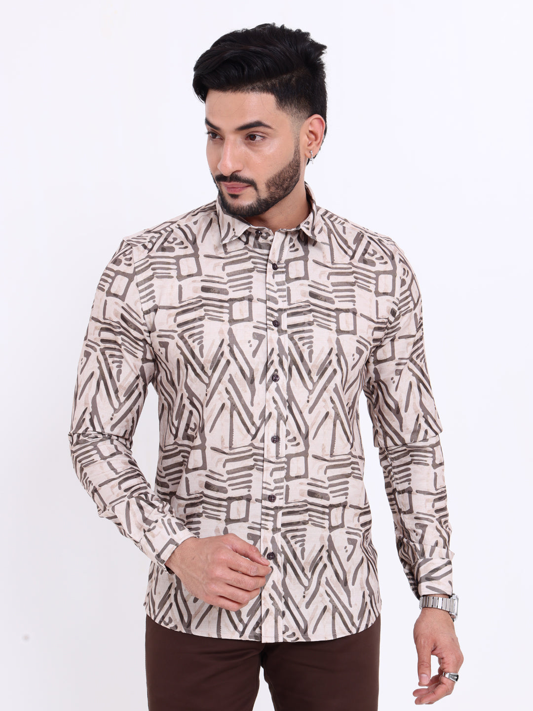Men's Nativebull Brand Abstract Printed Full Sleeve Casual Shirt with Spread Collar - Multi