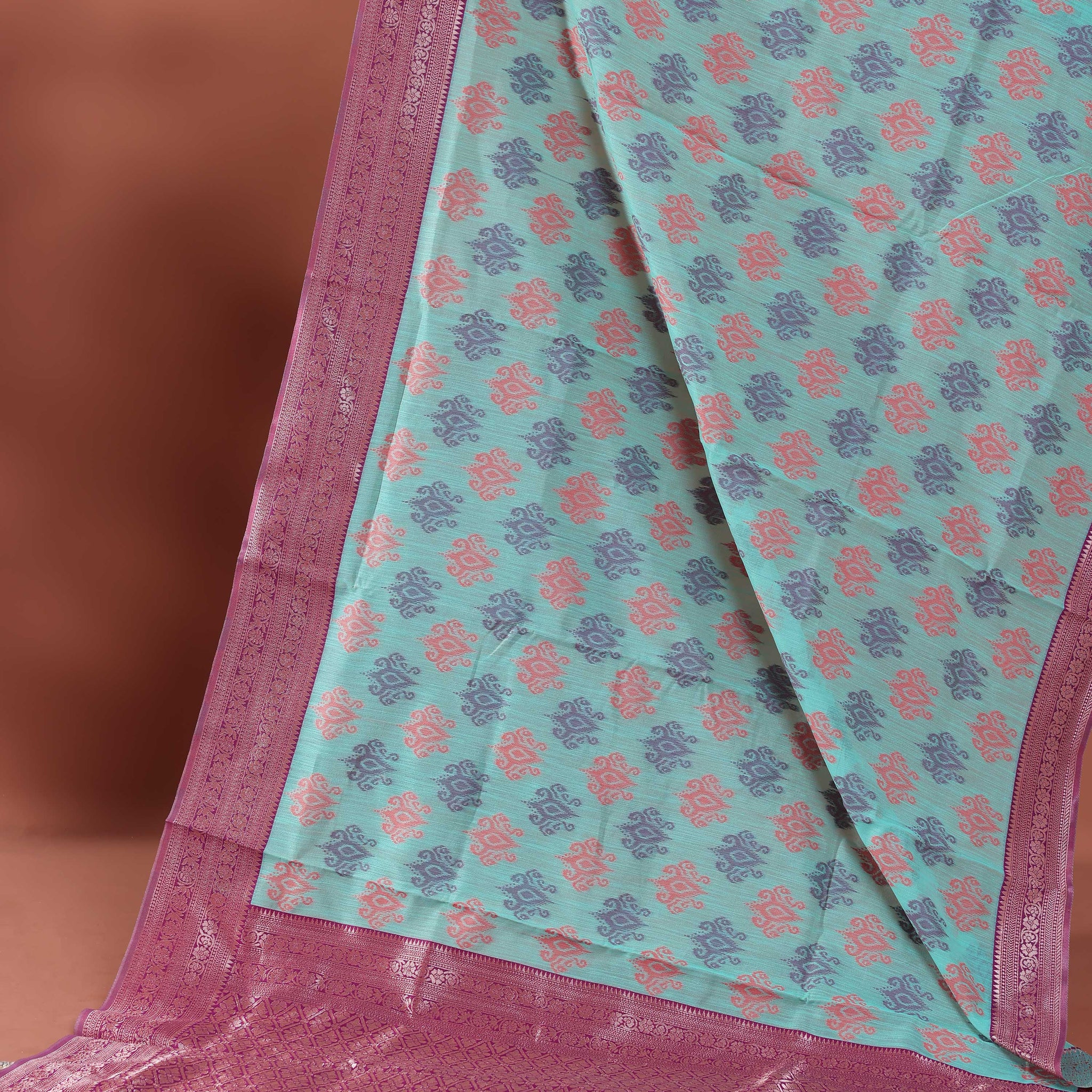 Traditional Weaving Rainbow Cotton Saree with Subtle Zari Accents - Green