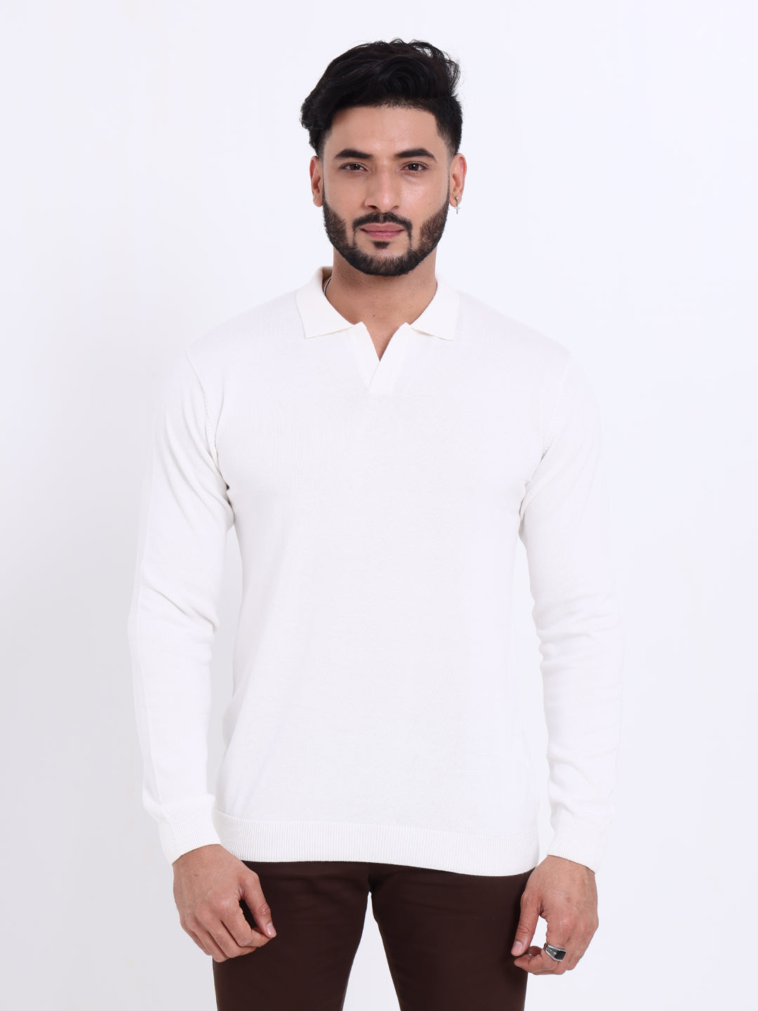 Men's Full Sleeve Solid Nativebull Neck Sweatshirt   - White