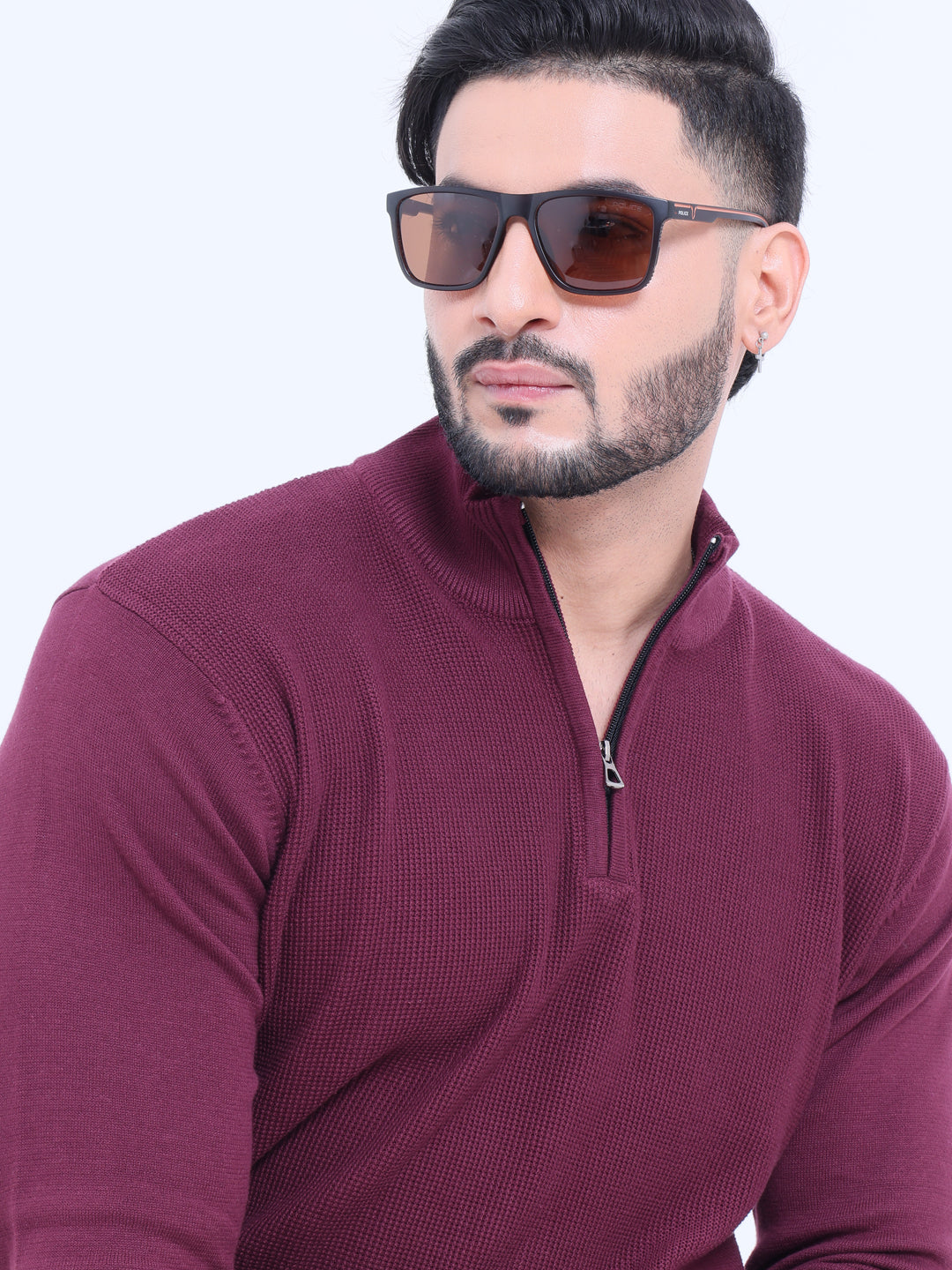 Men's High Neck Full Sleeve Half-Zipper Pullover Nativebull Sweatshirt   - Maroon
