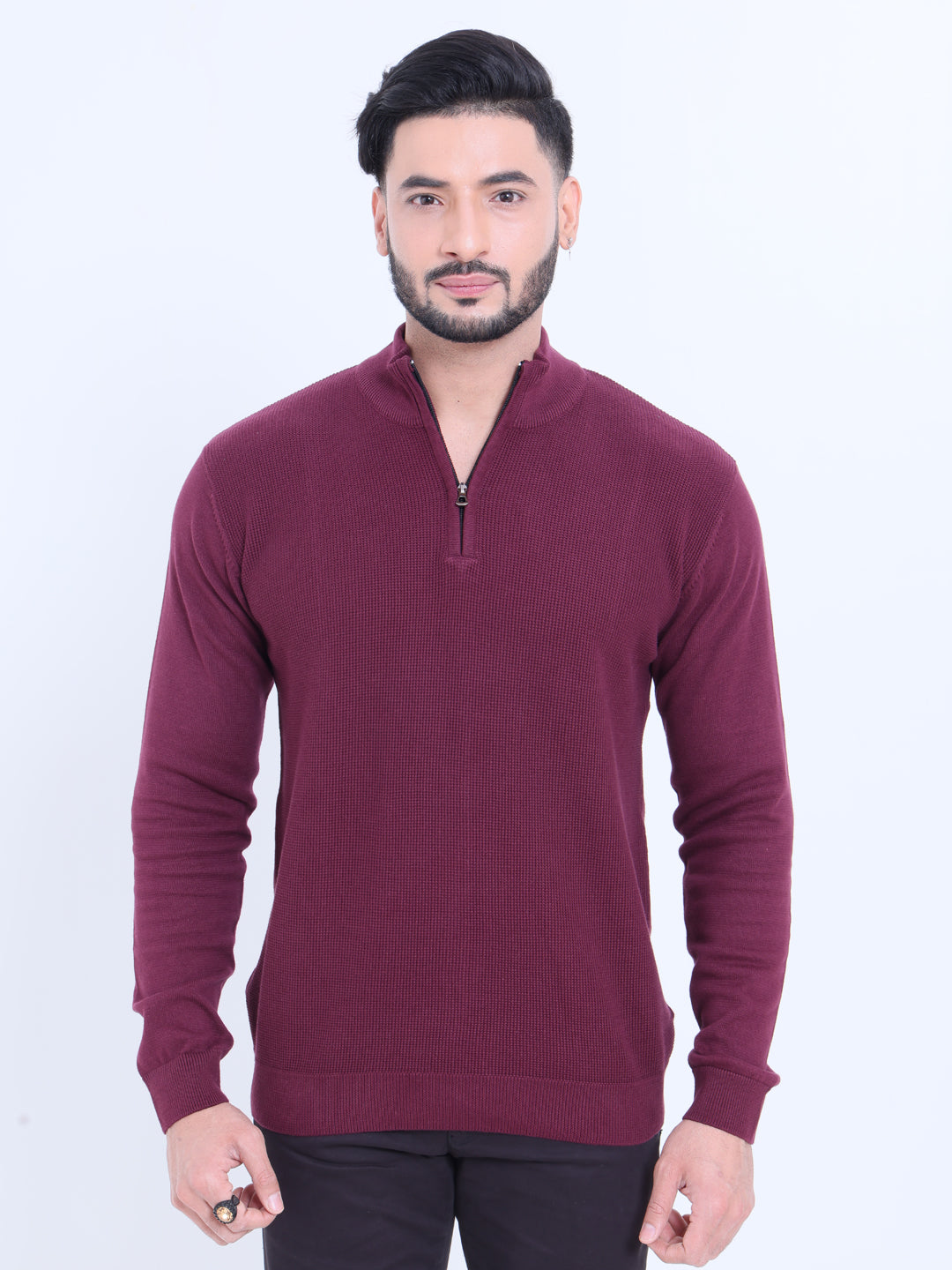 Men's High Neck Full Sleeve Half-Zipper Pullover Nativebull Sweatshirt   - Maroon