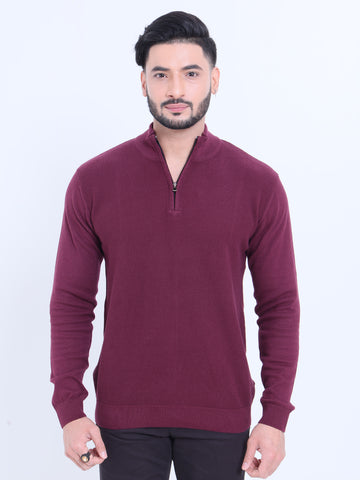 Men's High Neck Full Sleeve Half-Zipper Pullover Nativebull Sweatshirt   - Maroon