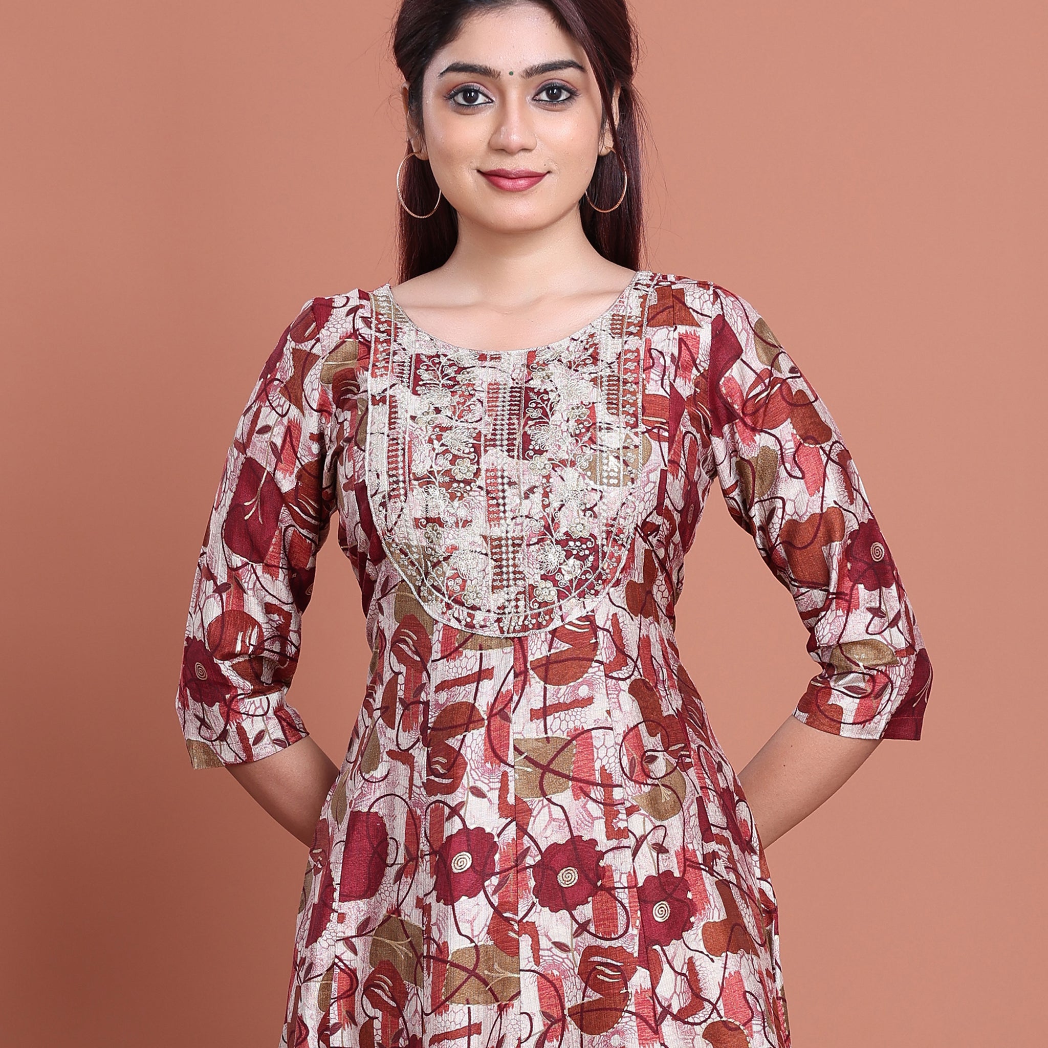 Ethnic Embroidered Kurta - Red