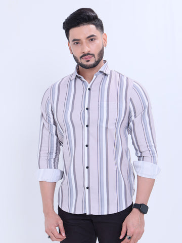 Rocx Men's Full Sleeve Striped Casual Shirt with Spread Collar - Multi
