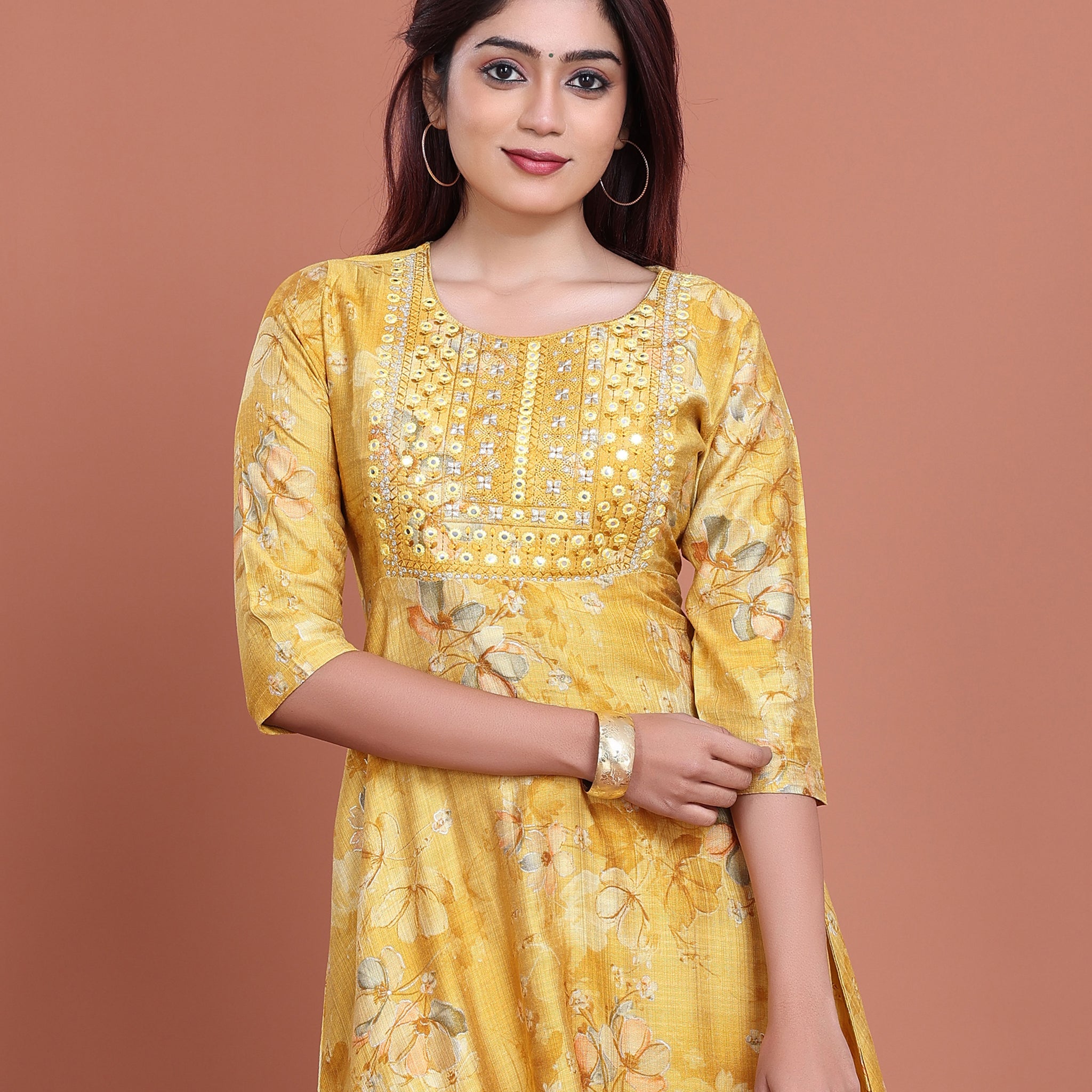 Ethnic Embroidered Kurta - Yellow