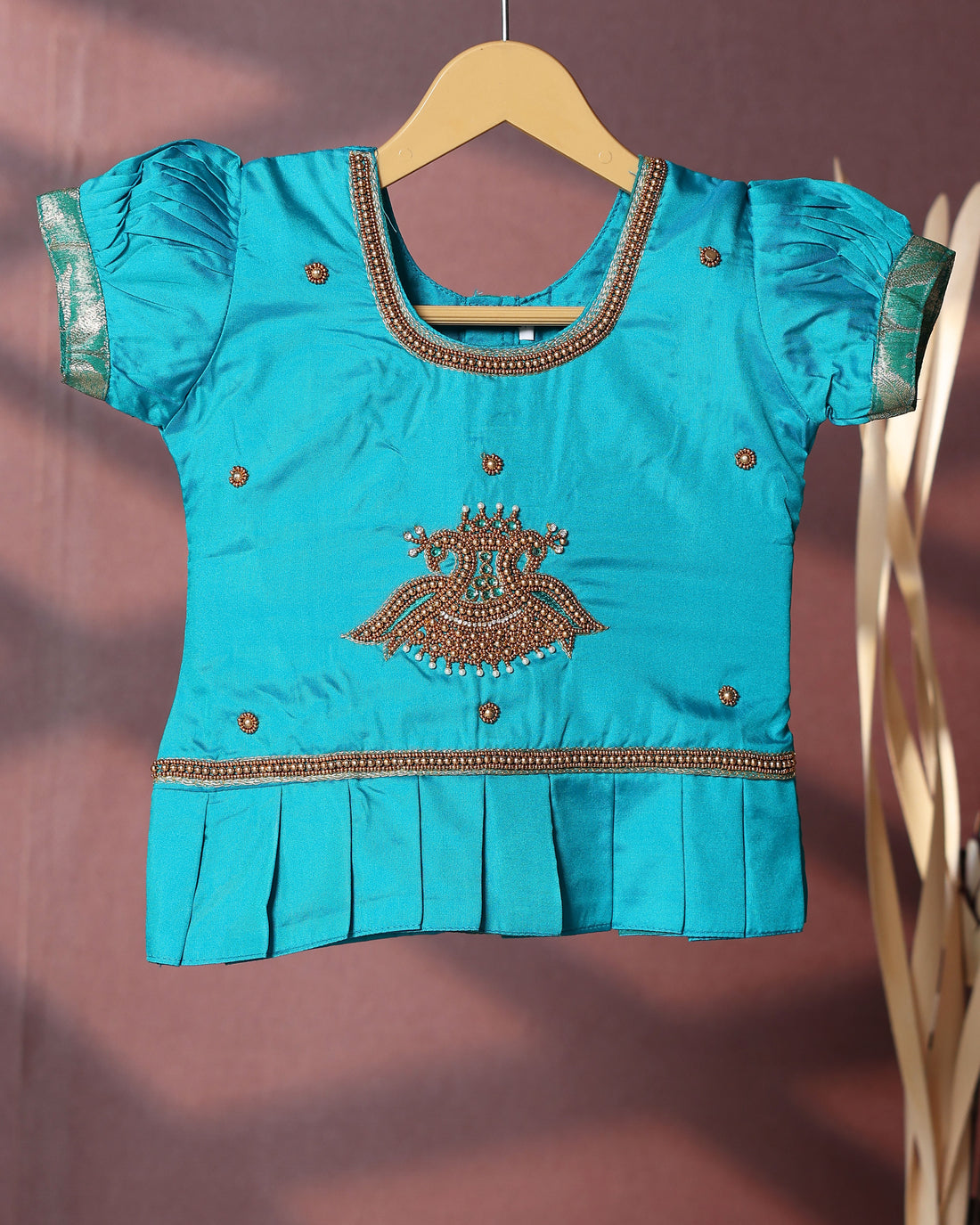 Traditional Pattu Pavadai Set With Zari Woven Skirt And Embroidered Blouse - Blue