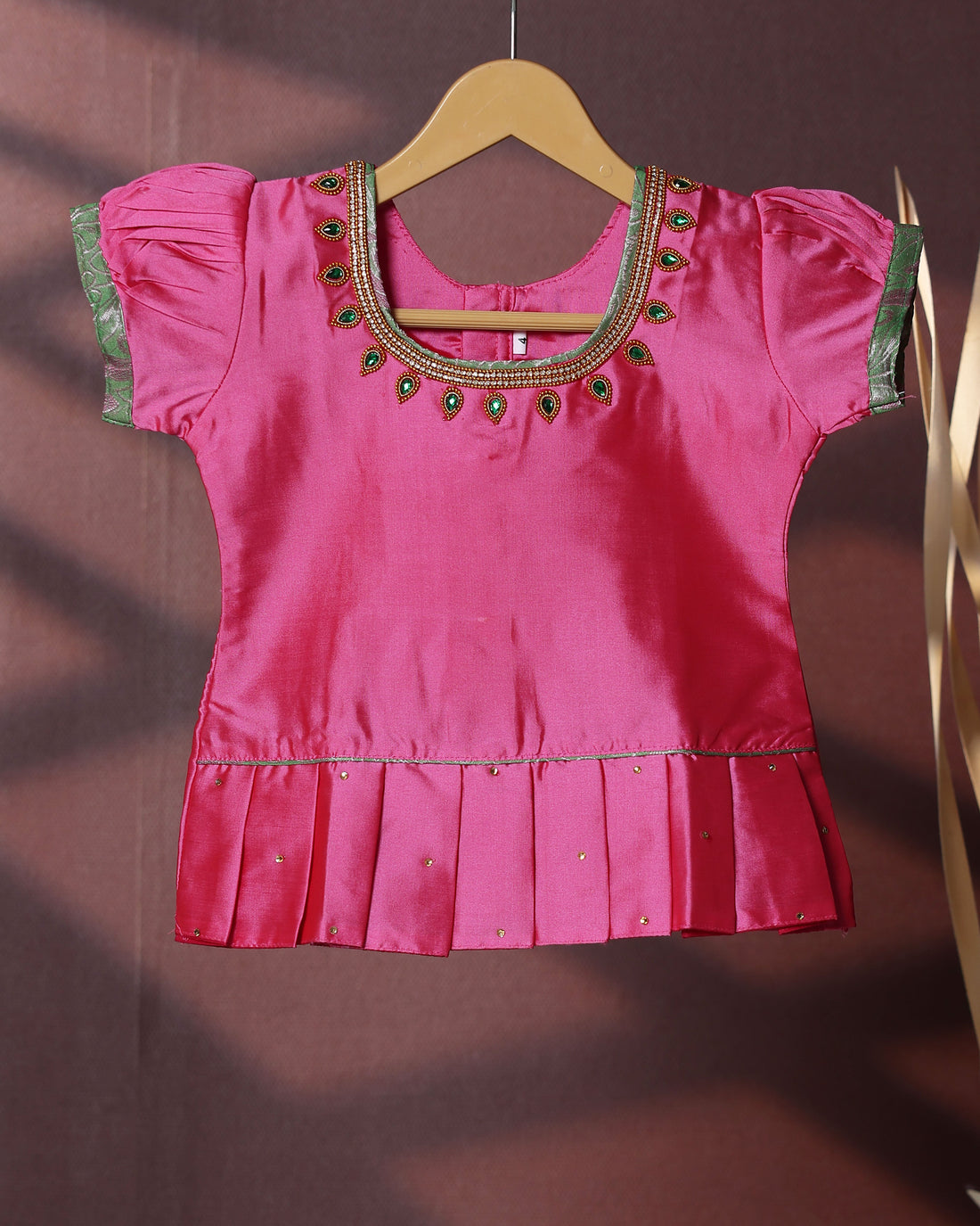 Traditional Pattu Pavadai Set With Zari Woven Skirt And Embroidered Blouse- Pink