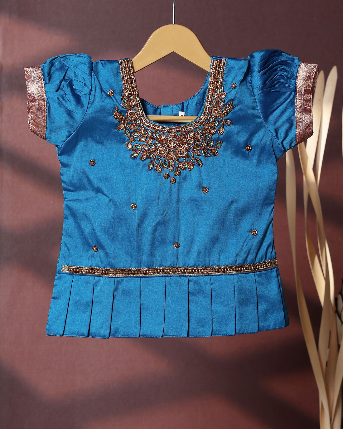 Traditional Pattu Pavadai Set With Zari Woven Skirt And Embroidered Blouse - Blue