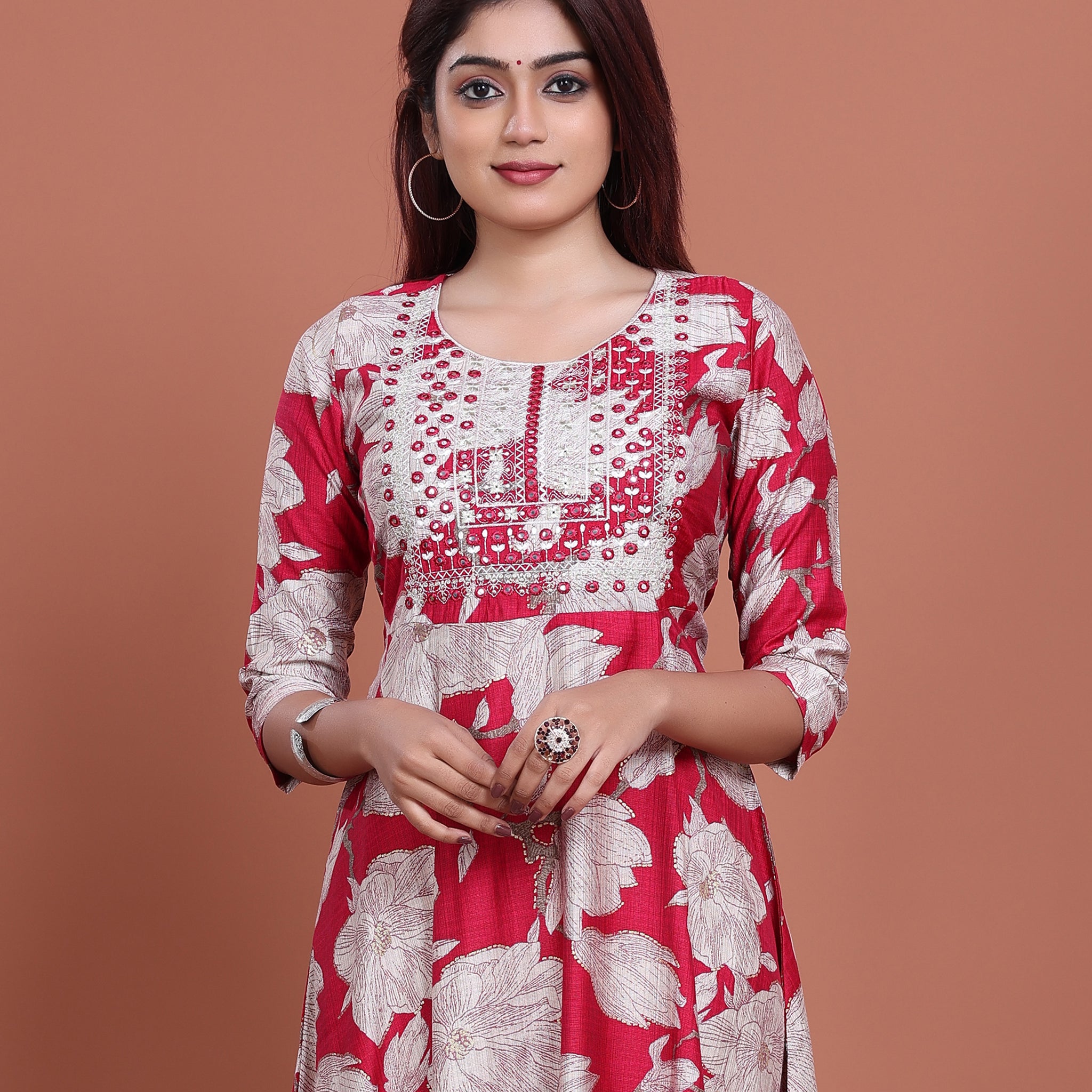 Ethnic Embroidered Kurta - Red