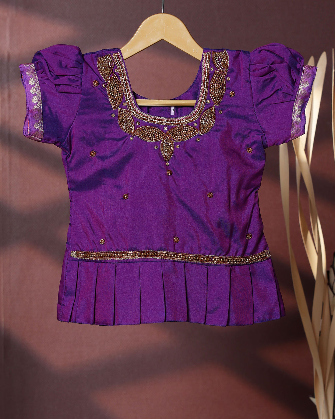 Traditional Pattu Pavadai Set With Zari Woven Skirt And Embroidered Blouse-  Purple
