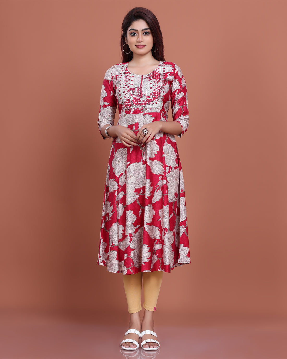 Ethnic Embroidered Kurta - Red