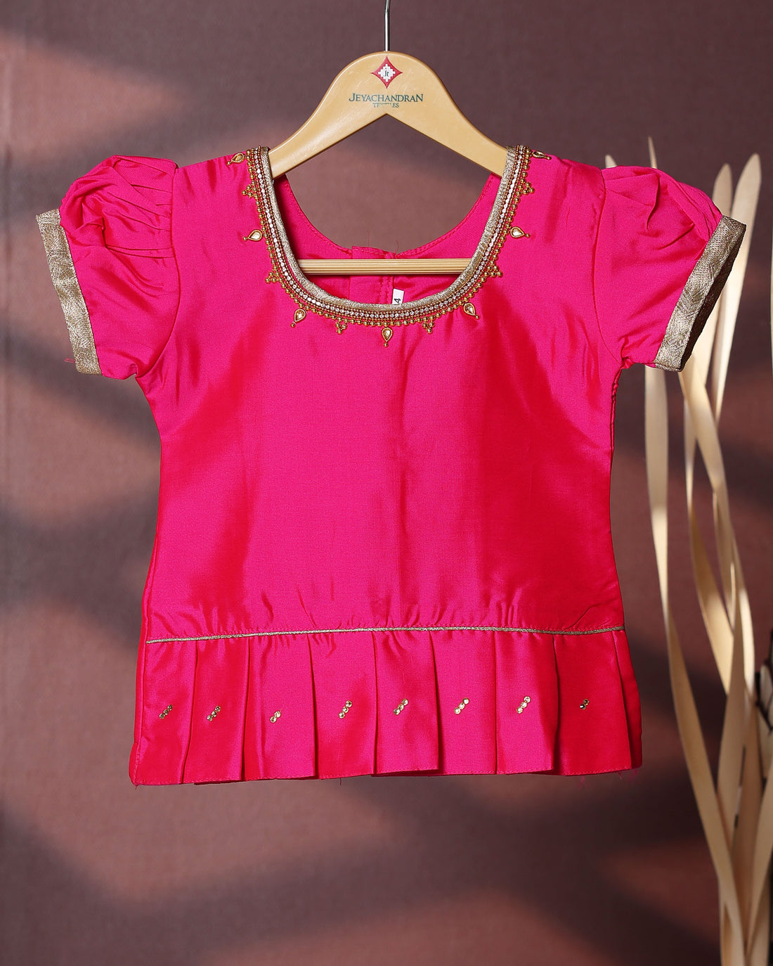 Traditional Pattu Pavadai Set With Zari Woven Skirt And Embroidered Blouse - Pink