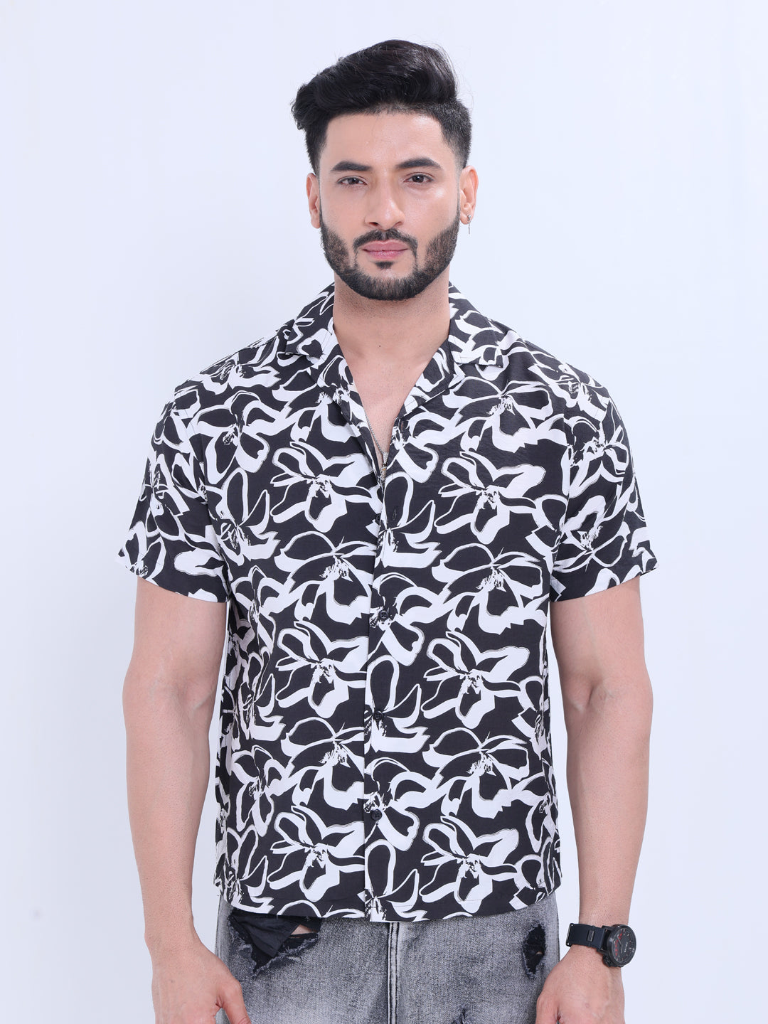 Nativebull Abstract Floral Printed Casual Shirt with Spread Collar and Short Sleeves - Multi