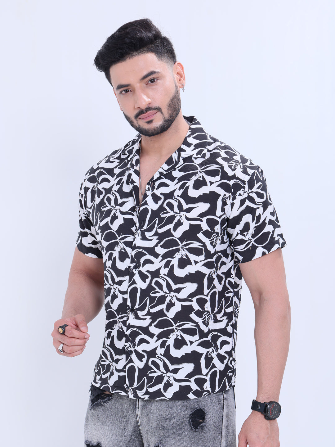 Nativebull Abstract Floral Printed Casual Shirt with Spread Collar and Short Sleeves - Multi