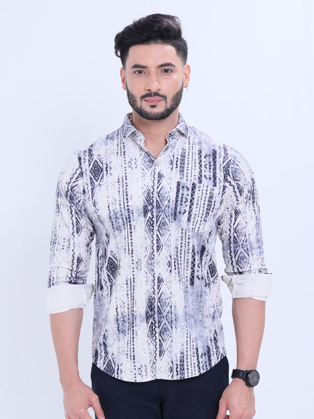 Rocx Men's Abstract Printed Full Sleeve Casual Shirt with Spread Collar - Multi
