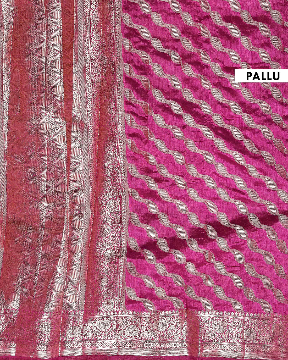 Exquisite Handloom Tussar Silk Saree with Traditional Zari Weave and Intricate Leaf Motifs – Rani Pink