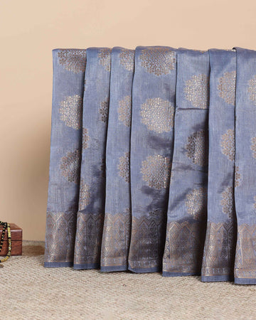 Elegant Tussar Silk Saree with Zari Woven Buttas and Intricate Zari Woven Floral Border - Grey