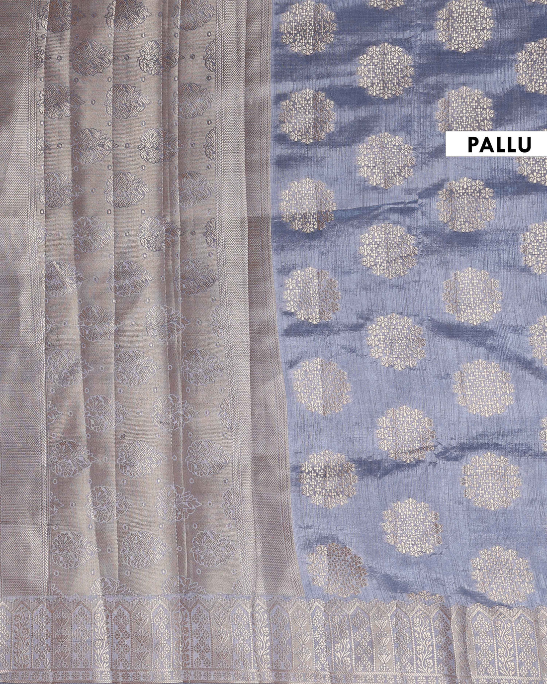 Elegant Tussar Silk Saree with Zari Woven Buttas and Intricate Zari Woven Floral Border - Grey