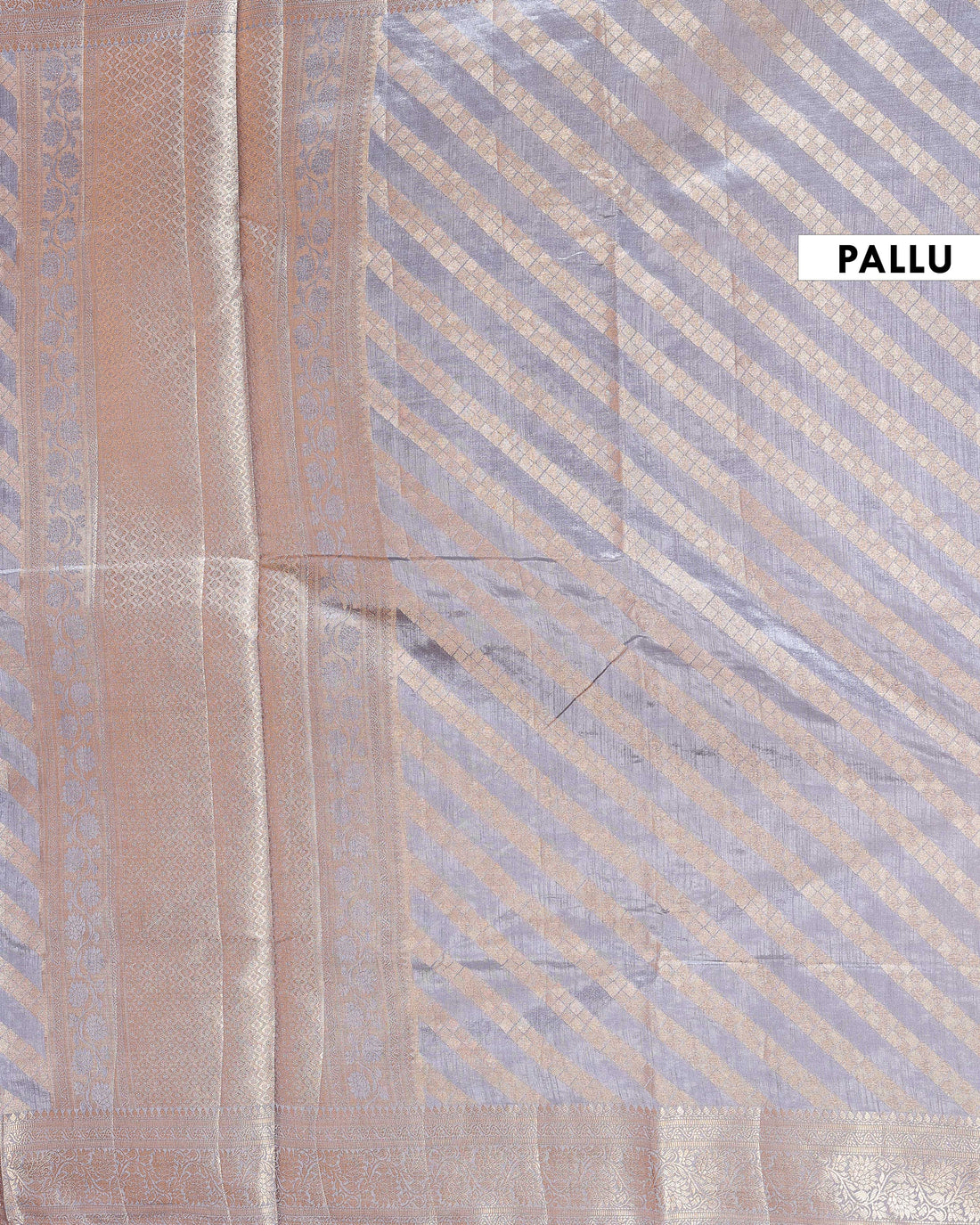 Elegant Tussar Silk Saree With Geometric Zari Weaving and Classic Brocade Border – Grey