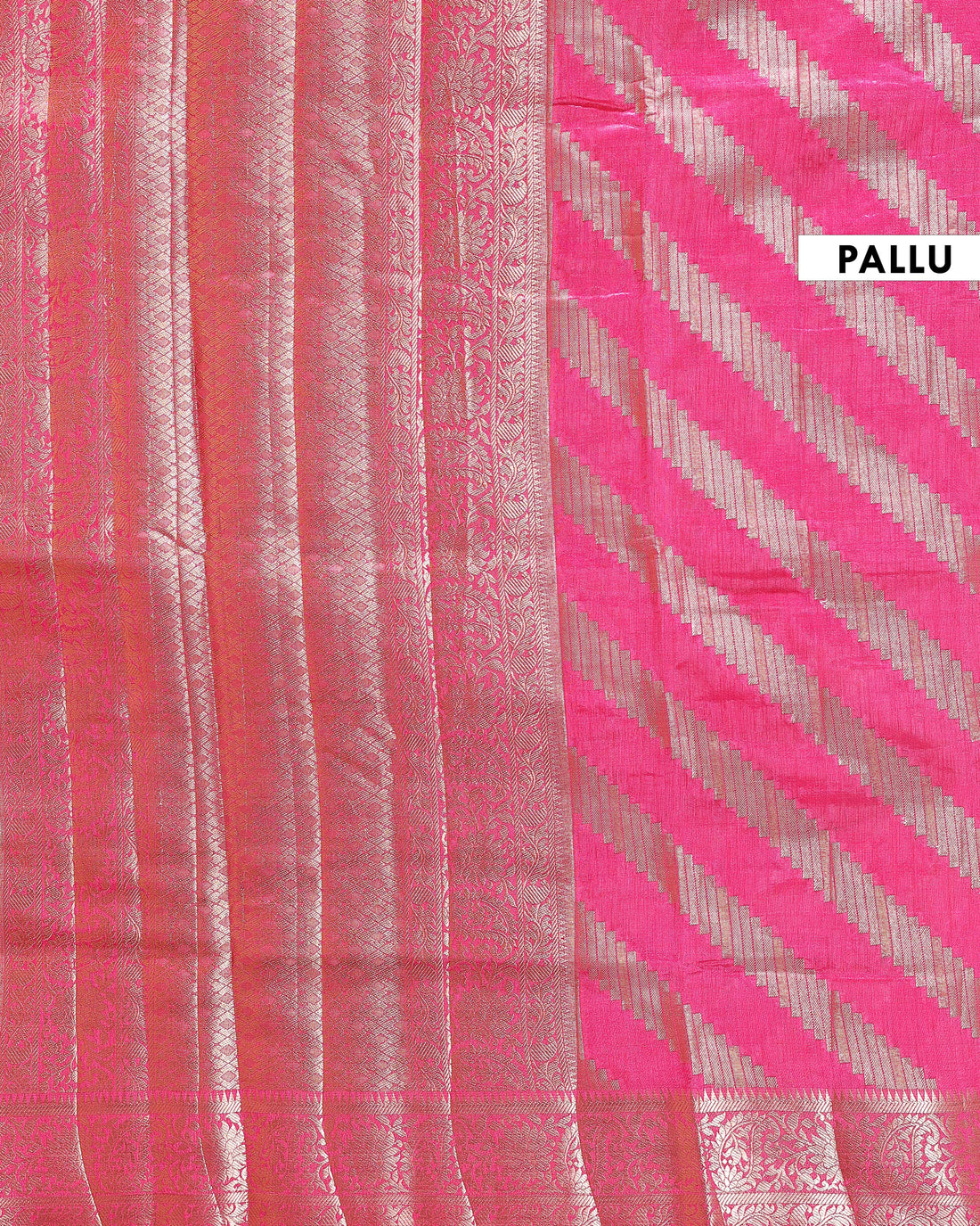 Elegant Tussar Silk Saree with Diagonal Woven Stripes and Zari Border – Pink