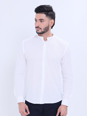 Nativebull Men's Solid Mandarin Collar Casual Shirt  - White