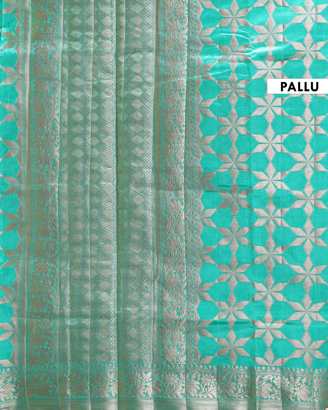 Elegant Tussar Silk Saree with Geometric Floral Design and Intricate Zari Border - Green