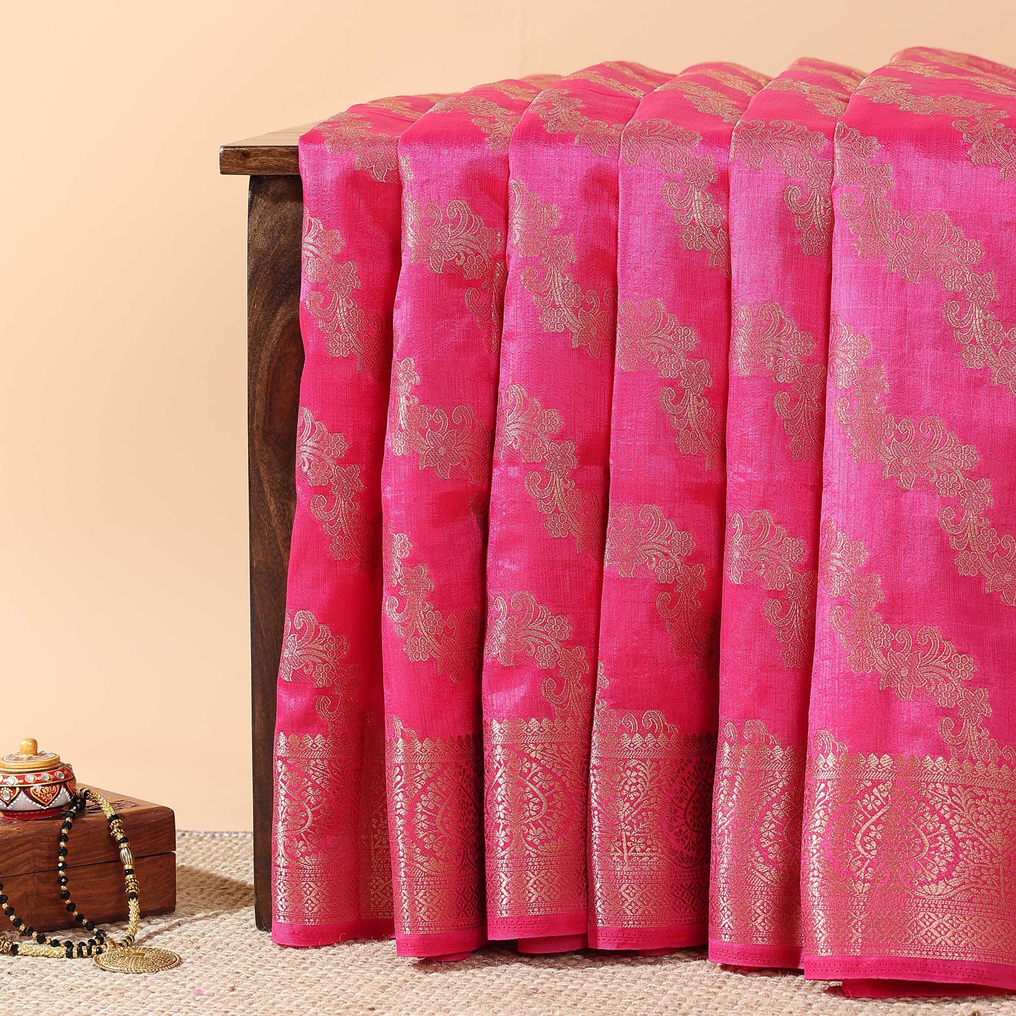 Elegant Tussar Silk Saree with Intricate Zari Weave and Traditional Motifs - Pink