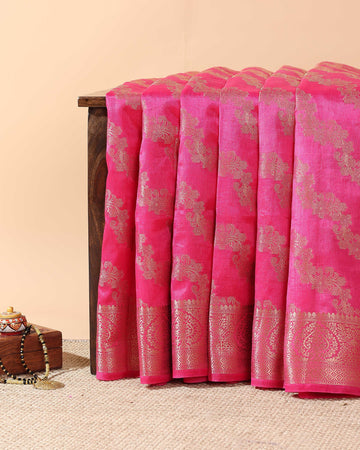 Elegant Tussar Silk Saree with Intricate Zari Weave and Traditional Motifs - Pink