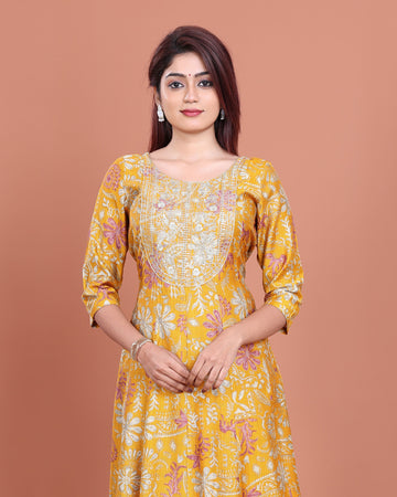 Ethnic Embroidered Kurta - Yellow