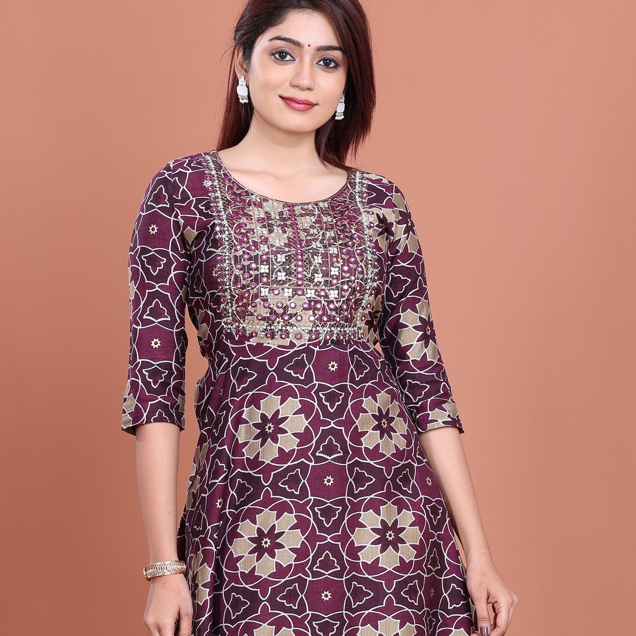 Ethnic Embroidered Kurta - Purple