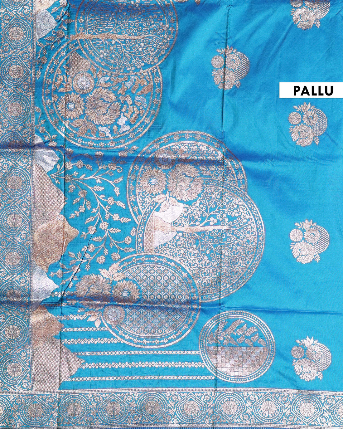 Elegant Banarasi Semi Silk Saree with Antique Zari Floral Buttas and Ornate Brocade Border -Blue