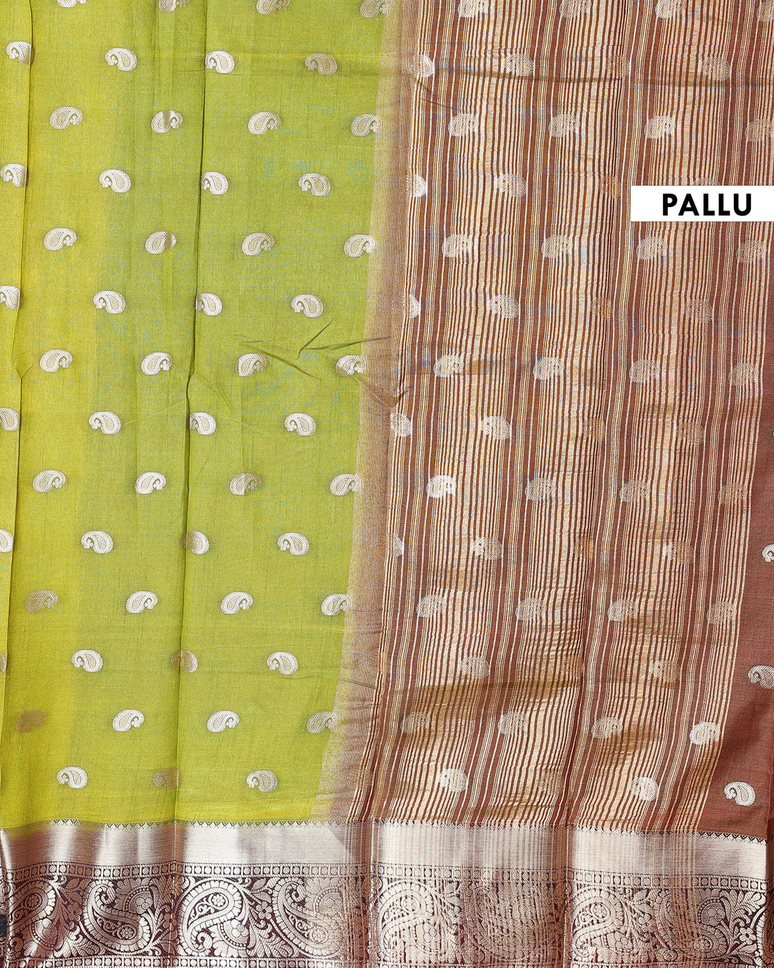 Elegant Banarasi Silk Saree with Paisley Zari Buttas and Contrast Woven Border -Green