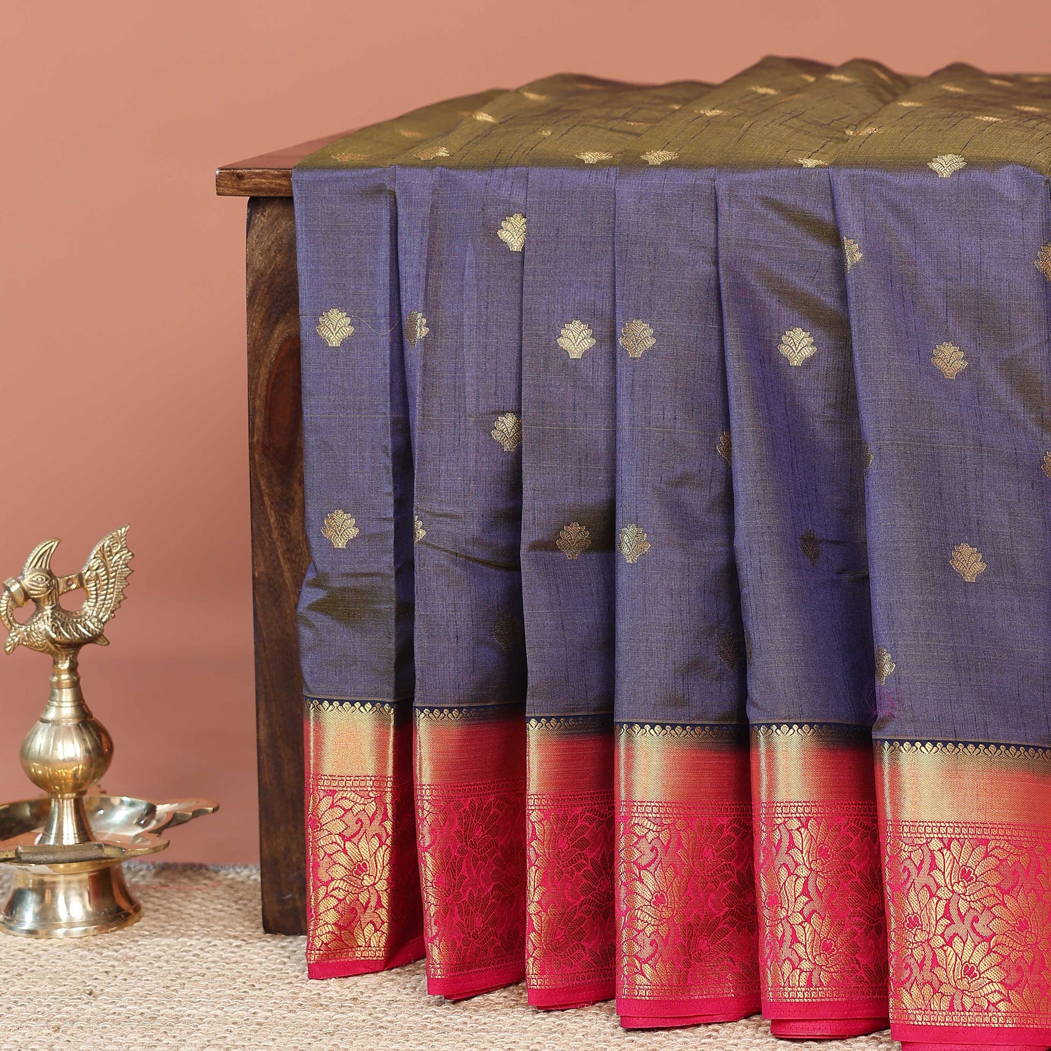 Graceful Banarasi Semi Silk Saree with Gold Zari Buttas and Rich Contrast Brocade Border -Purple