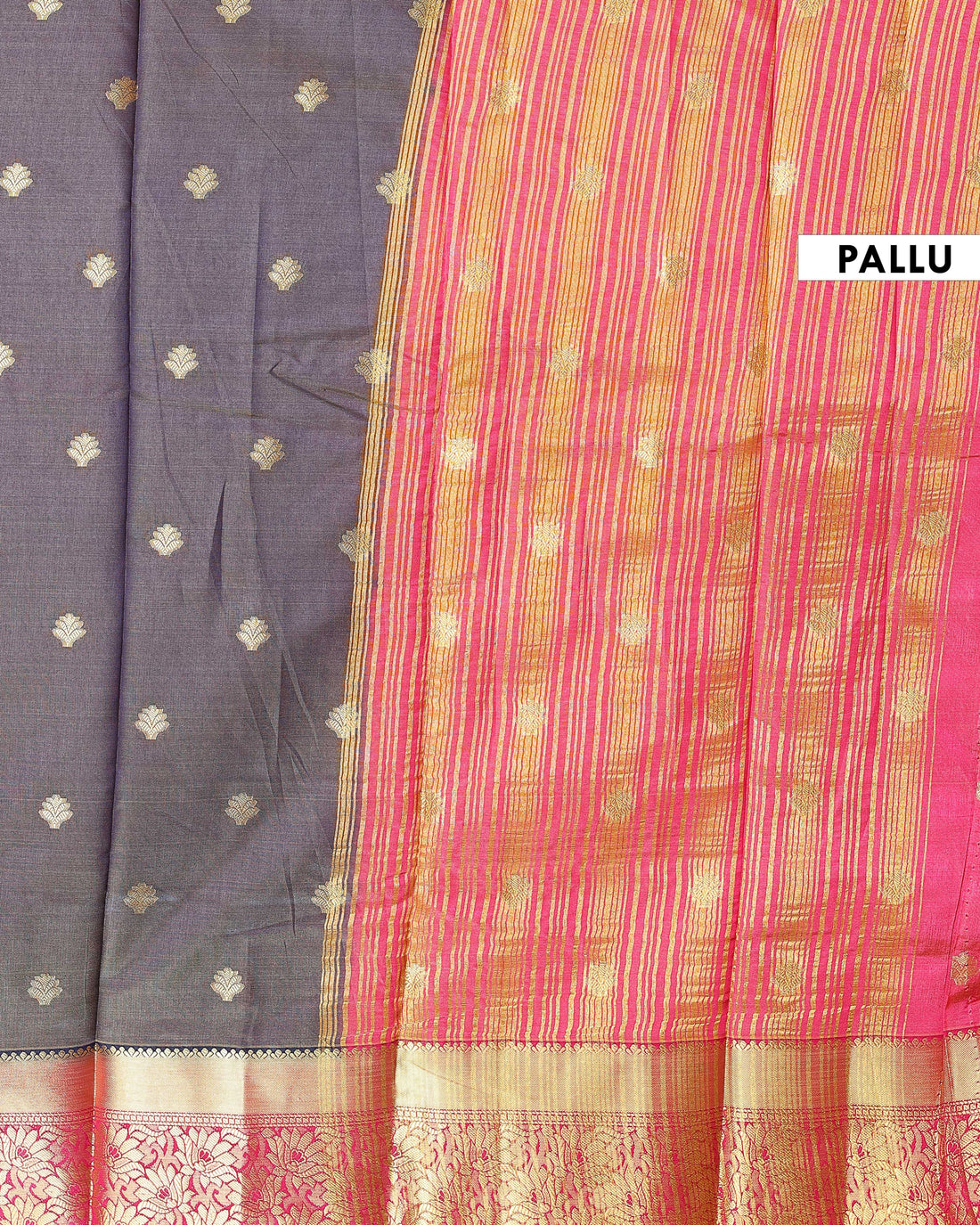 Graceful Banarasi Semi Silk Saree with Gold Zari Buttas and Rich Contrast Brocade Border -Purple