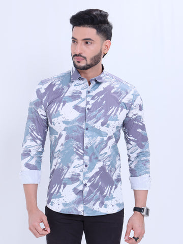 Nativebull Men's Abstract  Printed Casual Shirt with Spread Collar and Full Sleeves  - Multi
