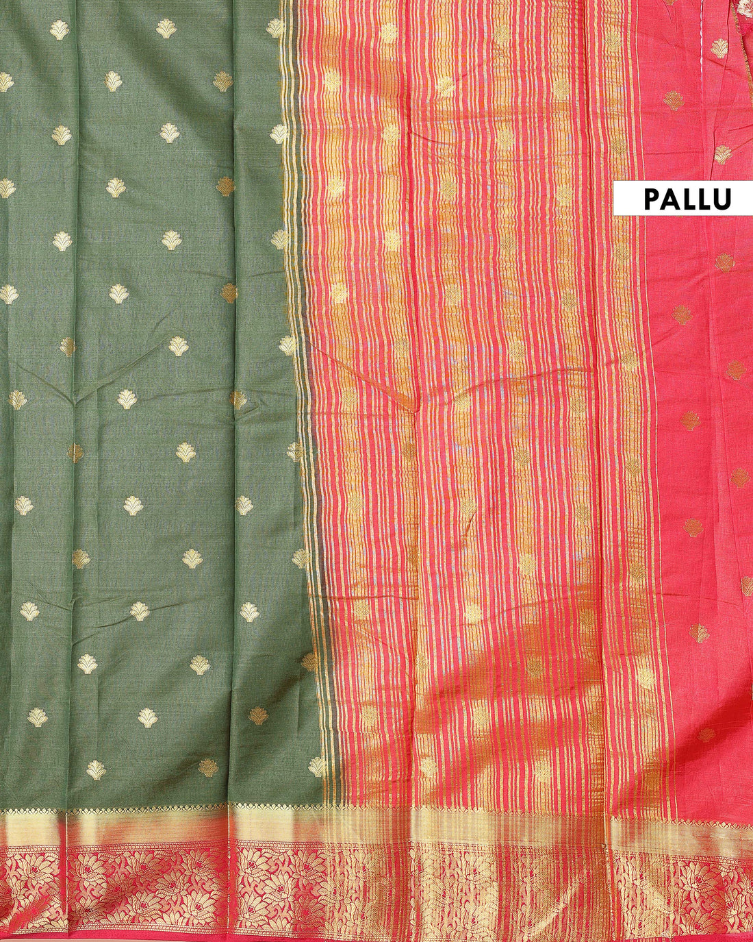 Graceful Banarasi Semi Silk Saree with Gold Zari Buttas and Rich Contrast Brocade Border - Green