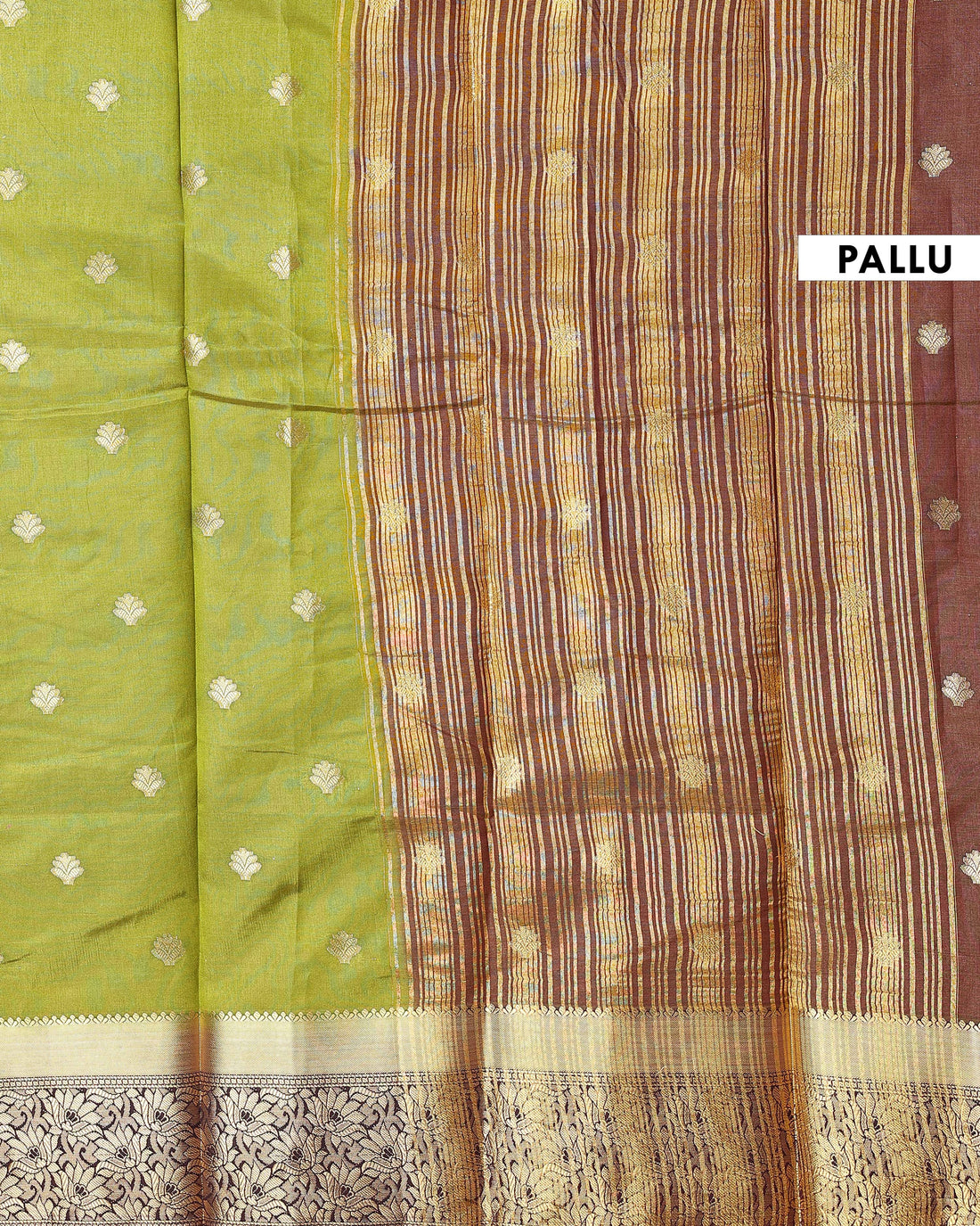 Graceful Banarasi Semi Silk Saree with Gold Zari Buttas and Rich Contrast Floral Border - Green