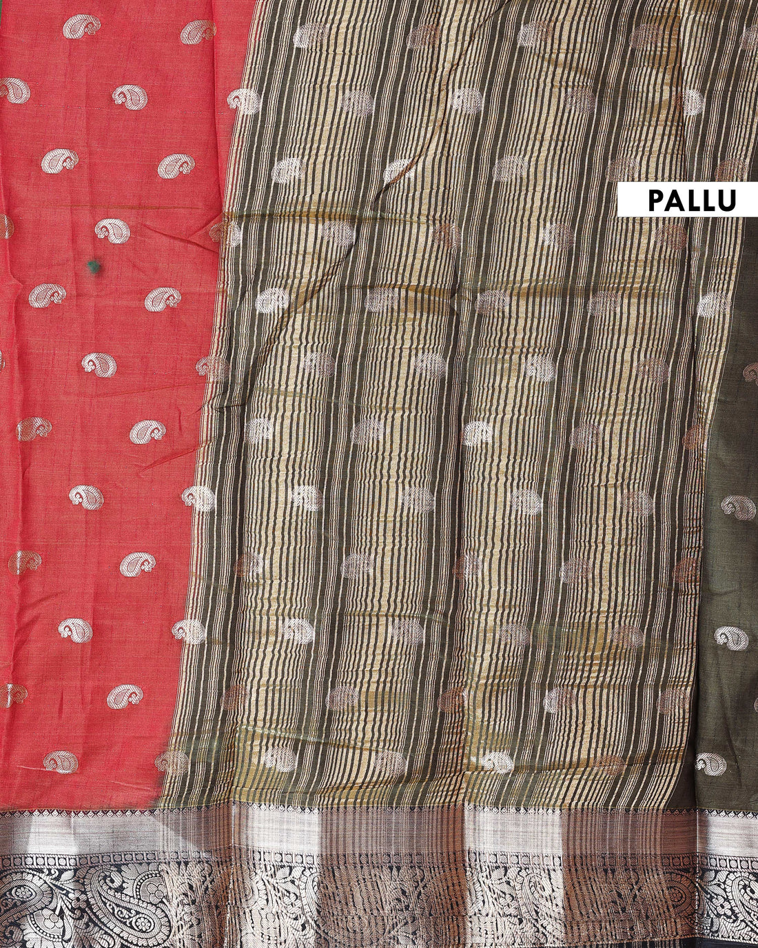 Elegant Banarasi Silk Saree with Paisley Zari Buttas and Contrast Woven Border - Red