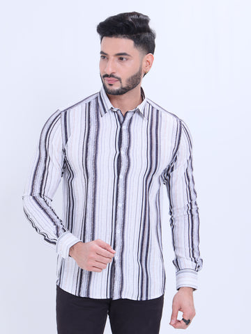 Nativebull Men's Classic Striped Cotton Casual Shirt with Long Sleeves and Button-Down Collar  - Multi