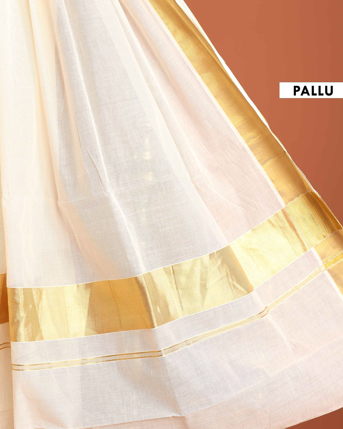 Traditional Kerala Kasavu Cotton Saree with Golden Zari Border - Cream
