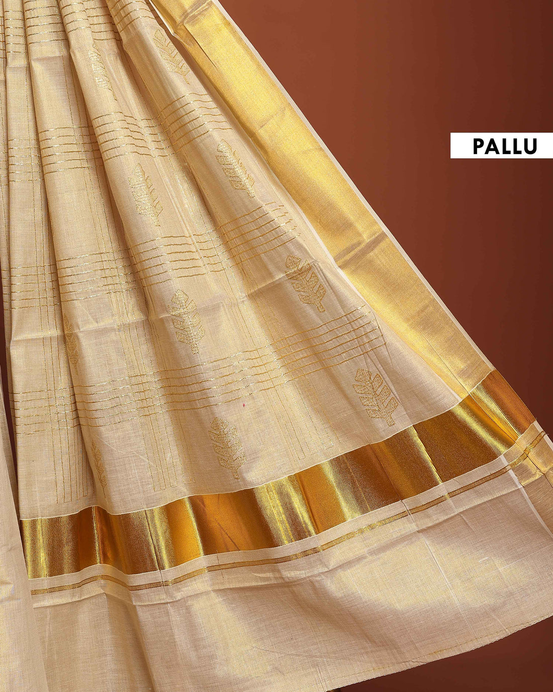 Traditional Kerala Kasavu Saree with Zari Border - Cream