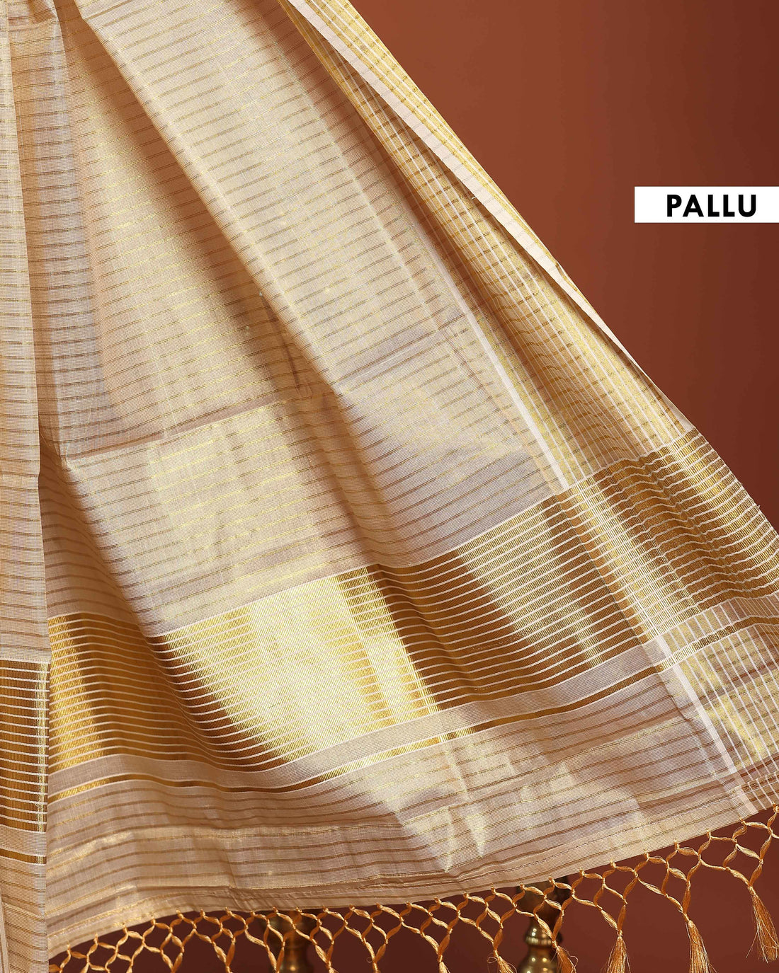 Traditional Kerala Kasavu Cotton Saree with Golden Zari Weaving - Cream