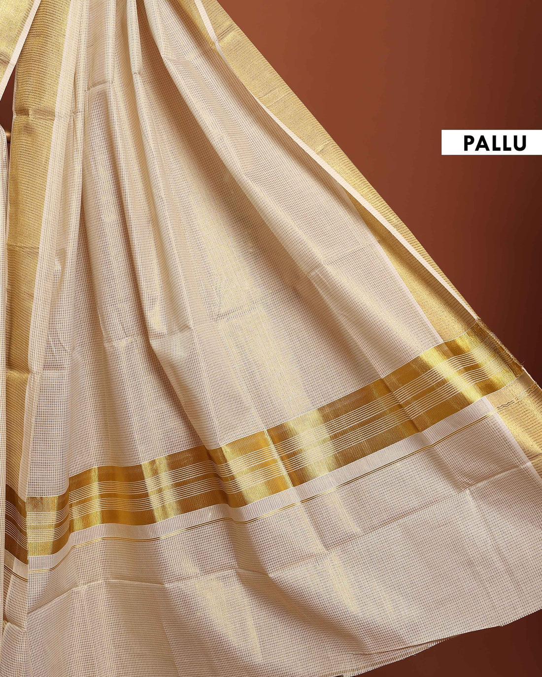 Kerala Kasavu Cotton Zari Saree with Intricate All-Over Work and Golden Border - Cream